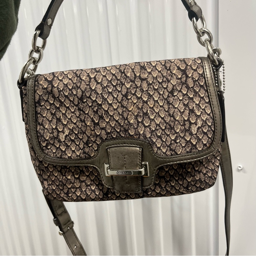 Coach Metallic Pewter Snake-Embossed Crossbody Bag - Picture 8 of 8